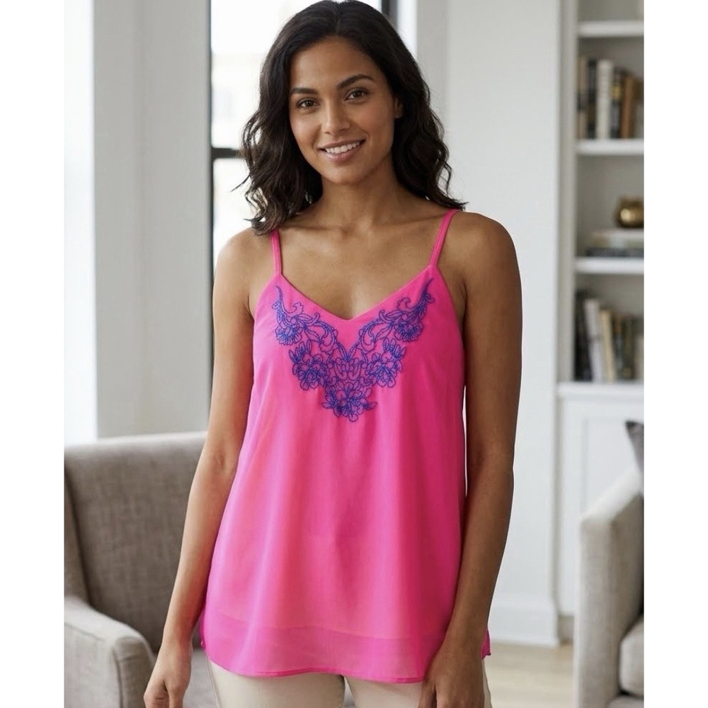 Torrid Top Women's Size 10 Pink Chiffon V-Neck Spaghetti Strap Camisole M/L